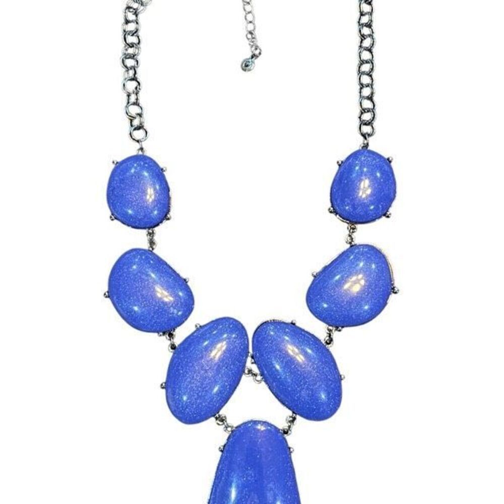 Bauble Necklace Blue Metallic Statement Necklace